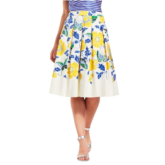 NWT Talbots Floral Pleated Skirt Yellow Blue Cottagecore Cotton Twee Fairy RSVP - Picture 1 of 16